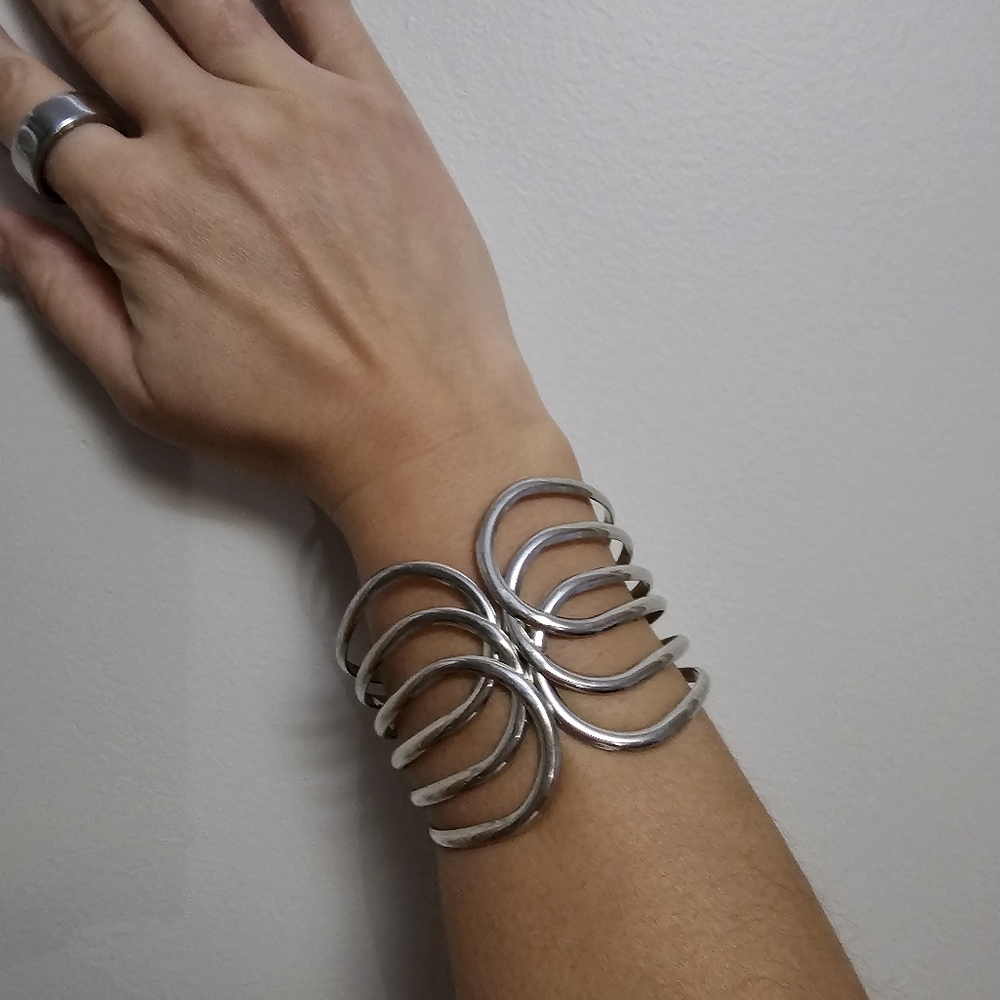 Statement Silver Coil Cuff Bracelet - image 1
